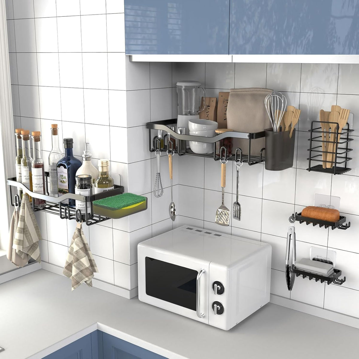 quick-drainage shelf design and compatibility with tile, marble, glass, wood, and metal walls