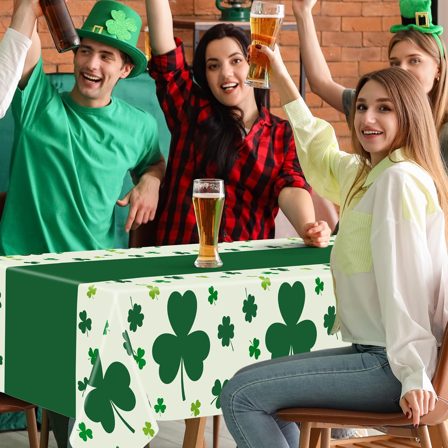 QZYL St. Patrick's Day Tablecloth – Green Shamrock Table Cover for Holiday Dining Room Centerpiece, Disposable 54 x 108 Inch
