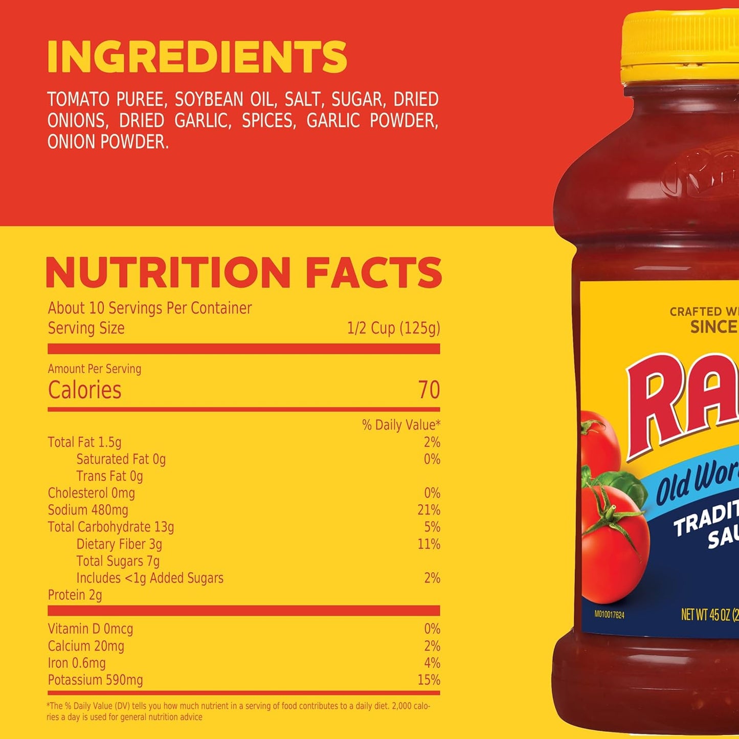 Ragu Old World Style Pasta Sauce, Olive Oil Recipe, Versatile Base for Baked Pasta and Weeknight Meals, 45 oz