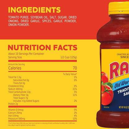 Ragu Old World Style Pasta Sauce, Olive Oil Recipe, Versatile Base for Baked Pasta and Weeknight Meals, 45 oz