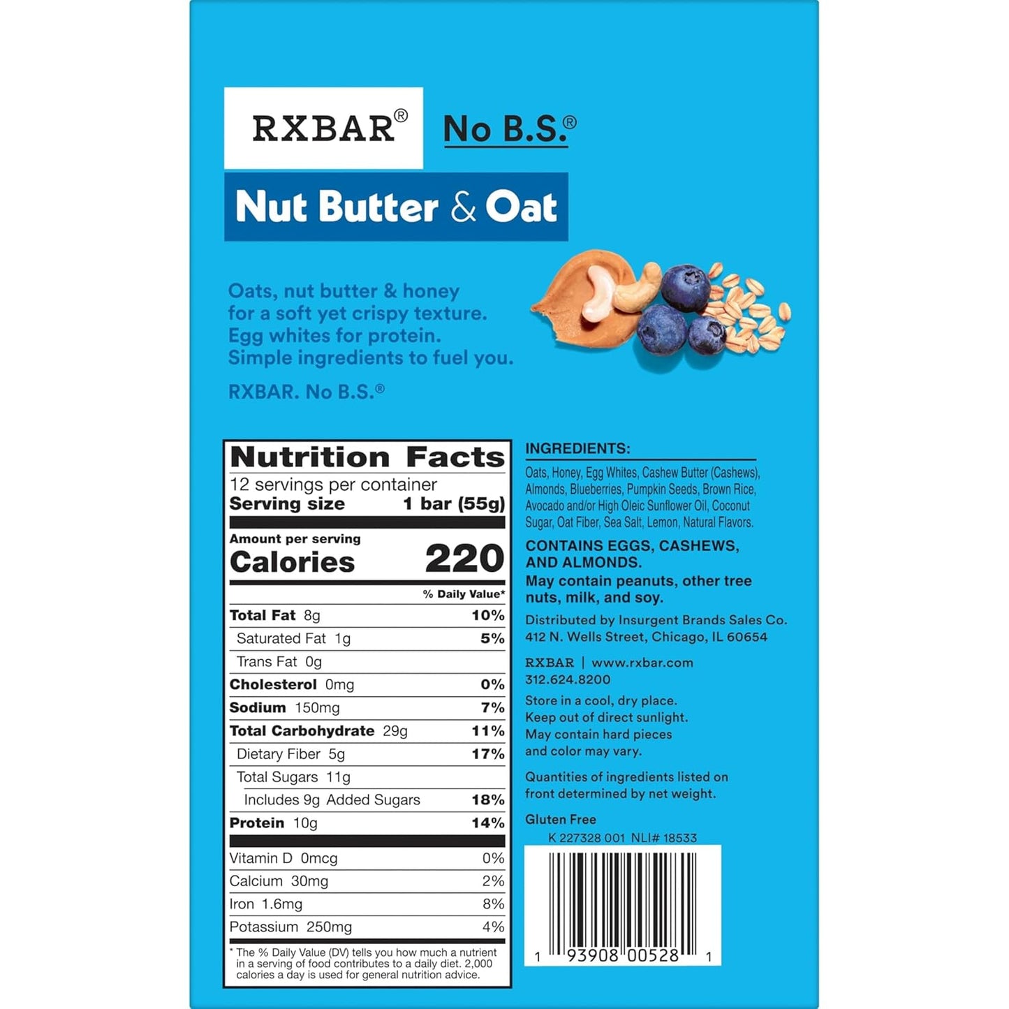 real cashew butter and sweet blueberries as primary flavor drivers