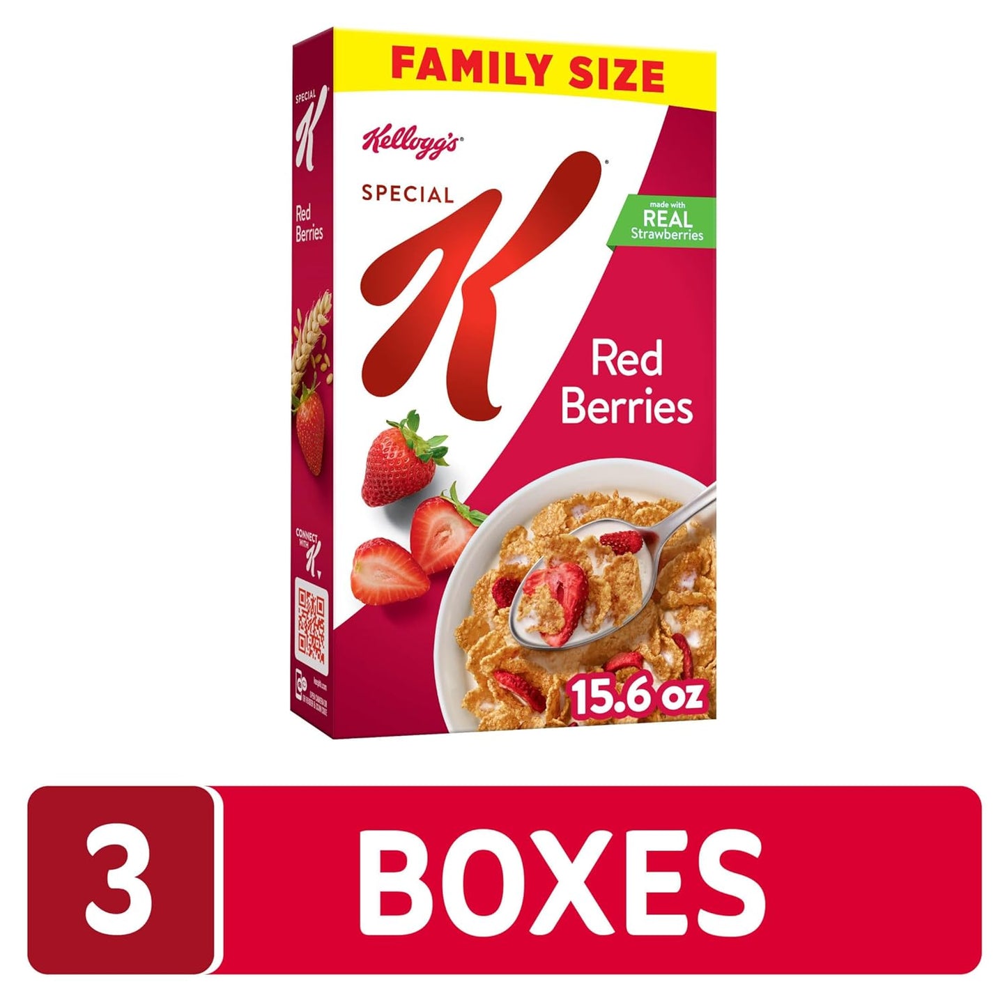 real freeze-dried strawberry pieces mixed throughout the flakes