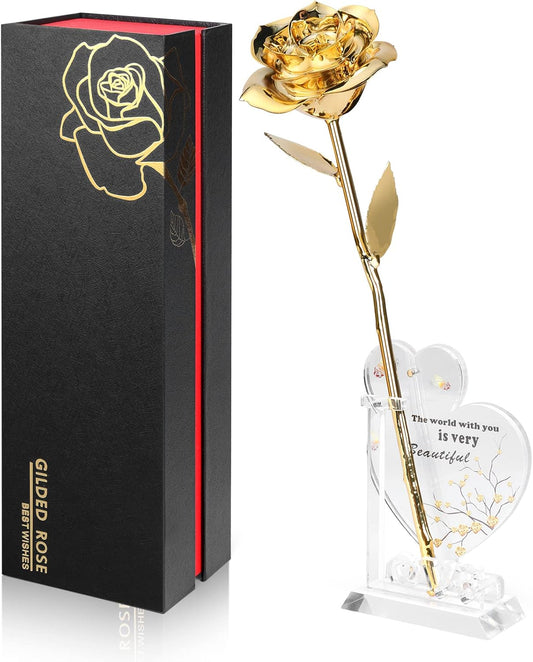 real rose preserved and electroplated with 24k gold over a brass base in a two-layer clad construction