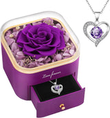 Beferr Preserved Rose with Heart Necklace – Simple Eternal Flower Gift, Clean Bedroom Display for Her