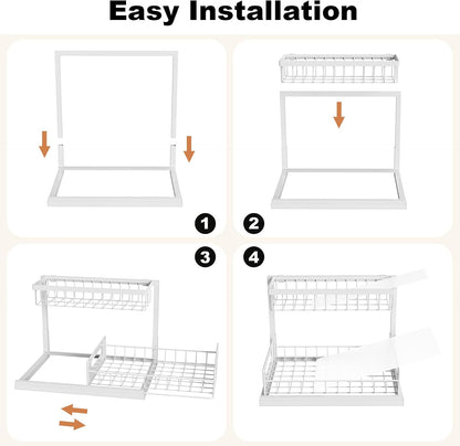 REALINN Under Sink Organizer L-Shaped 2 Tier Pull Out Cabinet Organizer, Two-Tier Clutter-Free Storage for Intentional Living