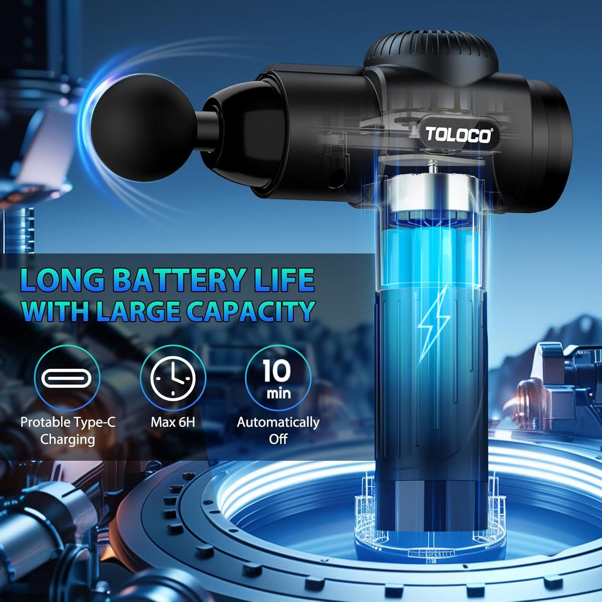 rechargeable 6-hour battery with usb-c charging cable