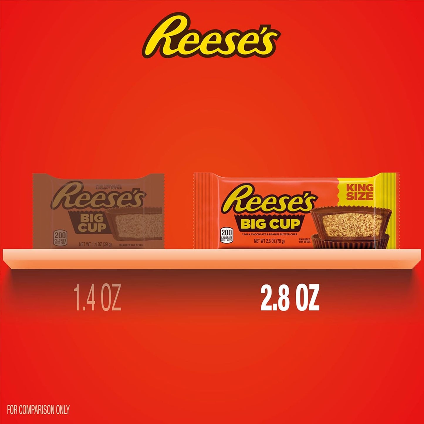 REESE'S Big Cups Milk Chocolate King Size Peanut Butter Cups Candy, School Lunch Box Snack Pack for Kids, Bulk 16 Count Box