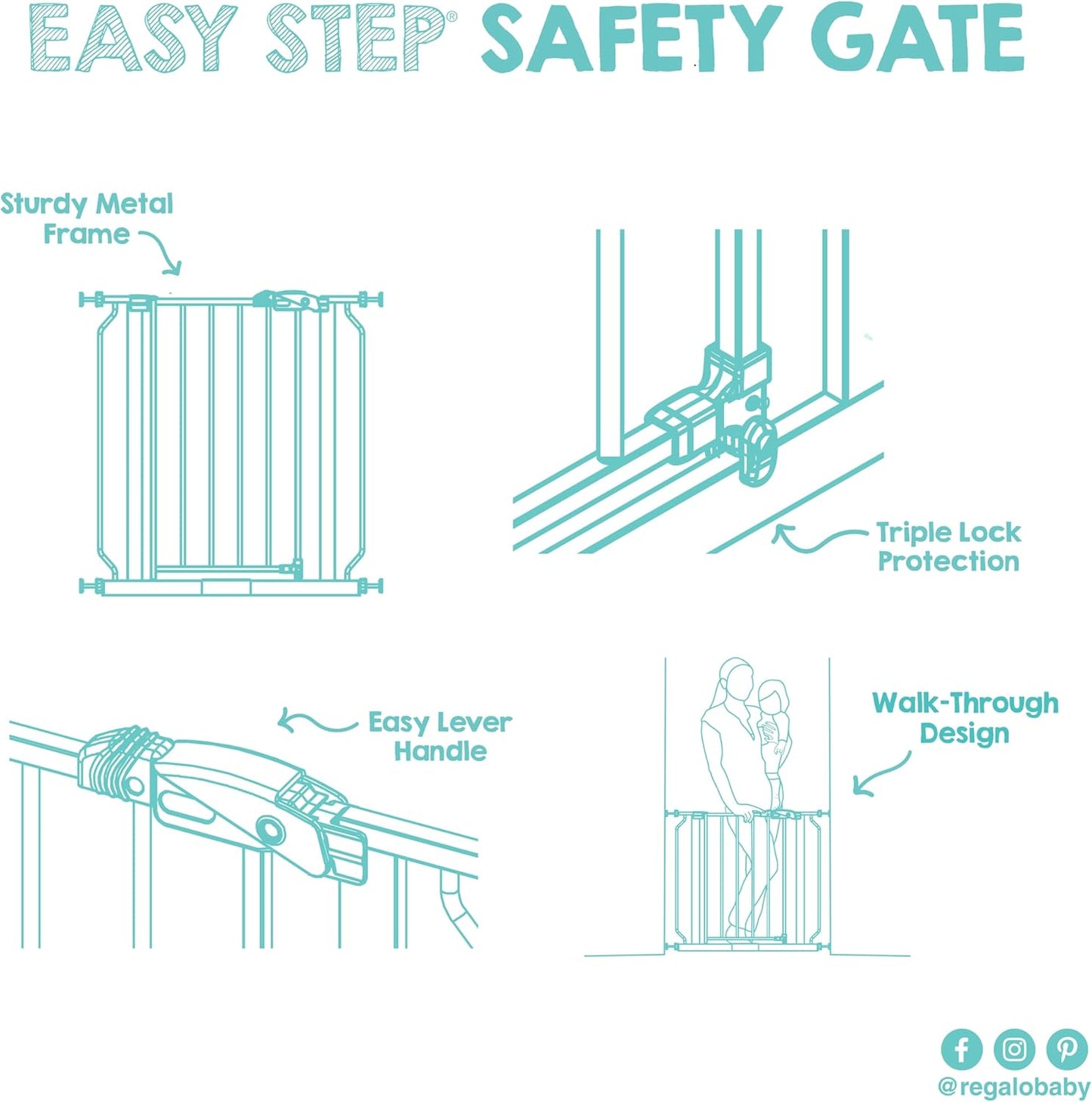 Regalo Portable Baby Gate with Door – Pressure Mounted Indoor-Outdoor Barrier for Doorways, Hallways and Patio Entries