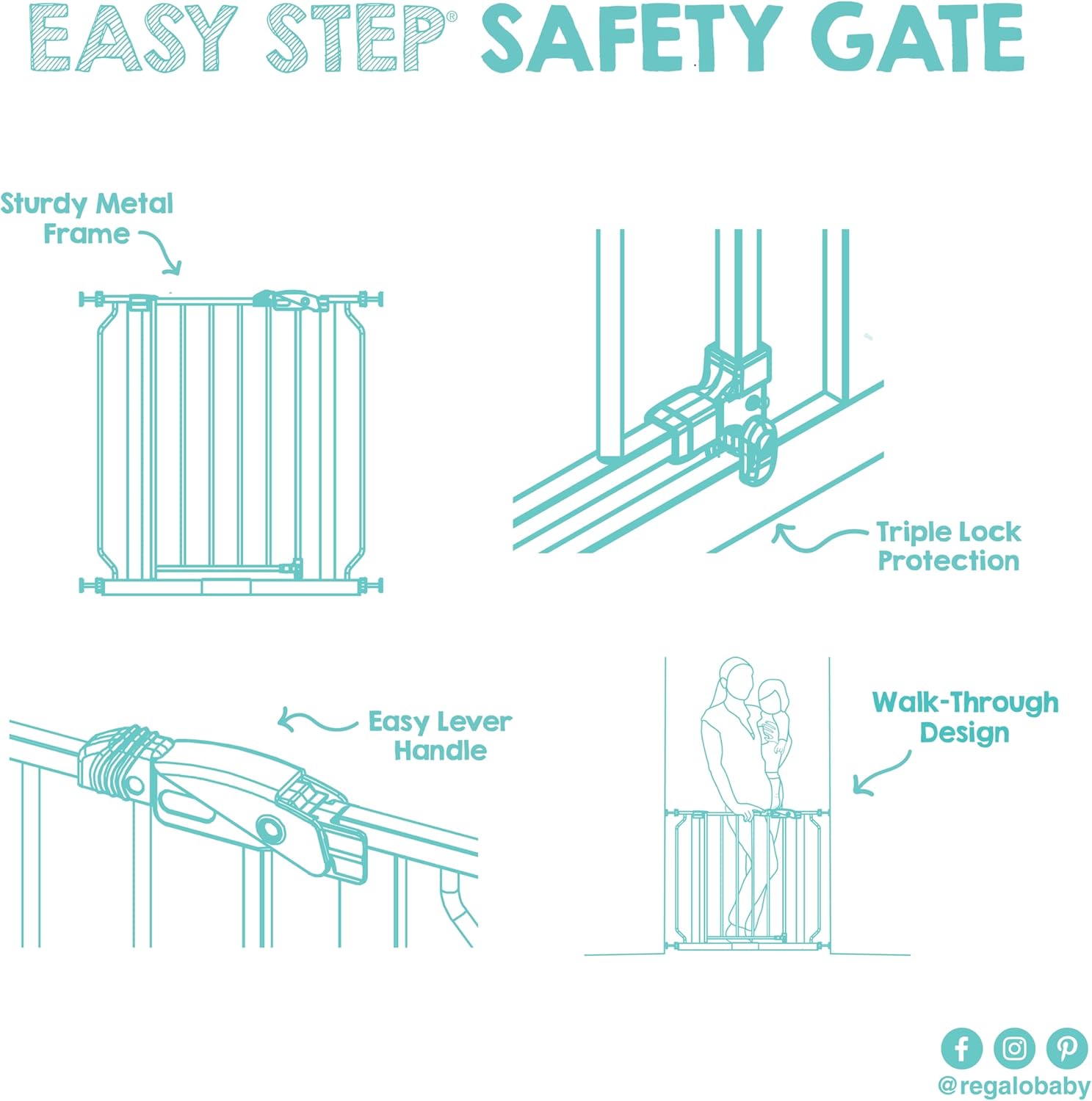 Regalo Portable Baby Gate with Door – Pressure Mounted Indoor-Outdoor Barrier for Doorways, Hallways and Patio Entries