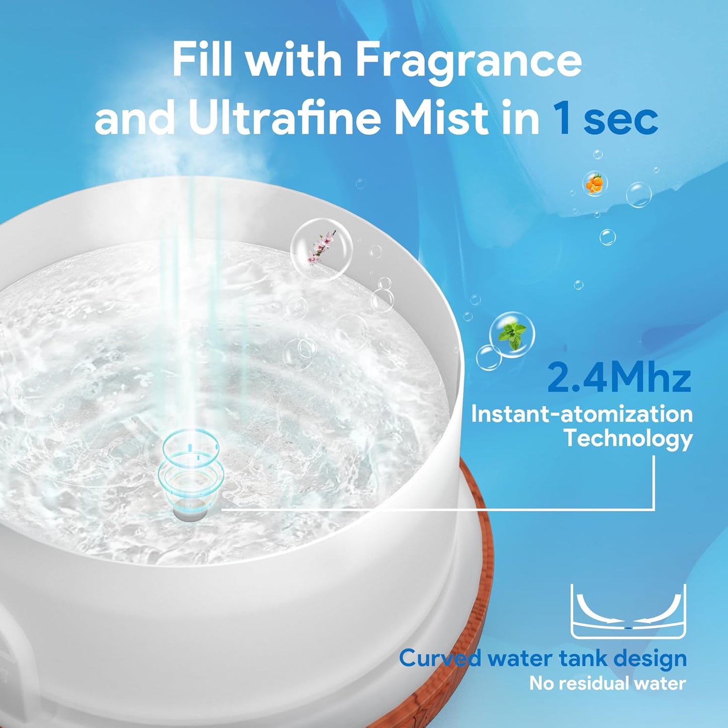remote control with 16.5-foot range for mist, light, and timer adjustments