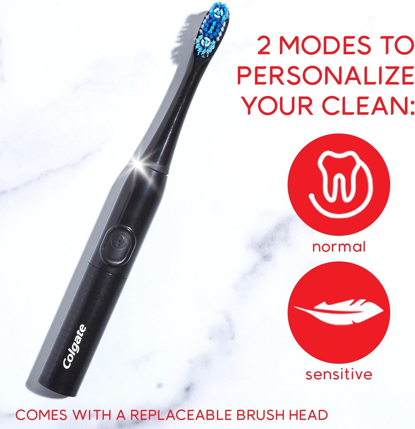 replaceable round brush head with ultra-soft bristles