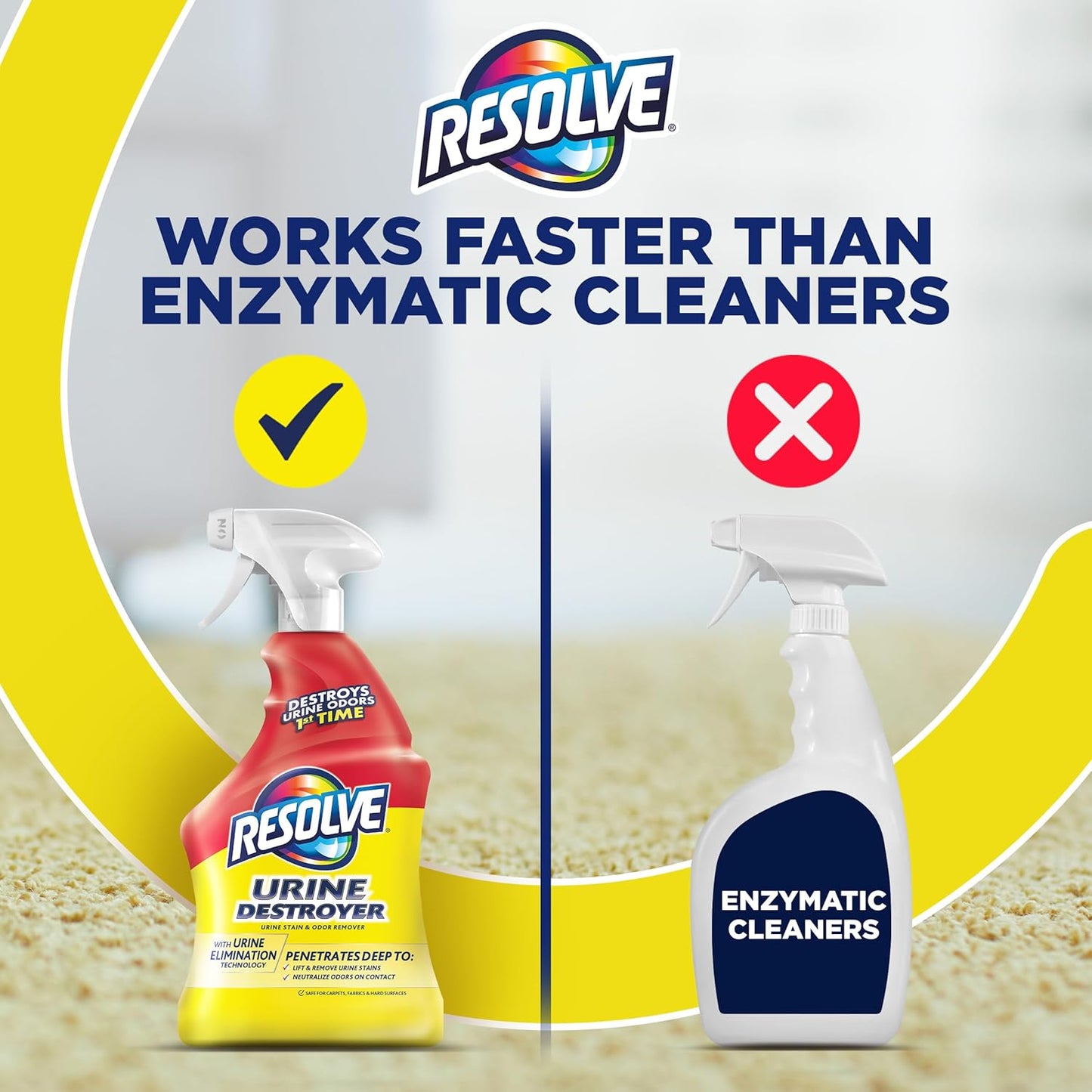 Resolve Urine Destroyer Spray – Harsh Chemical-Free Carpet and Rug Urine Cleaner for Households with Pets, 32 Fl Oz