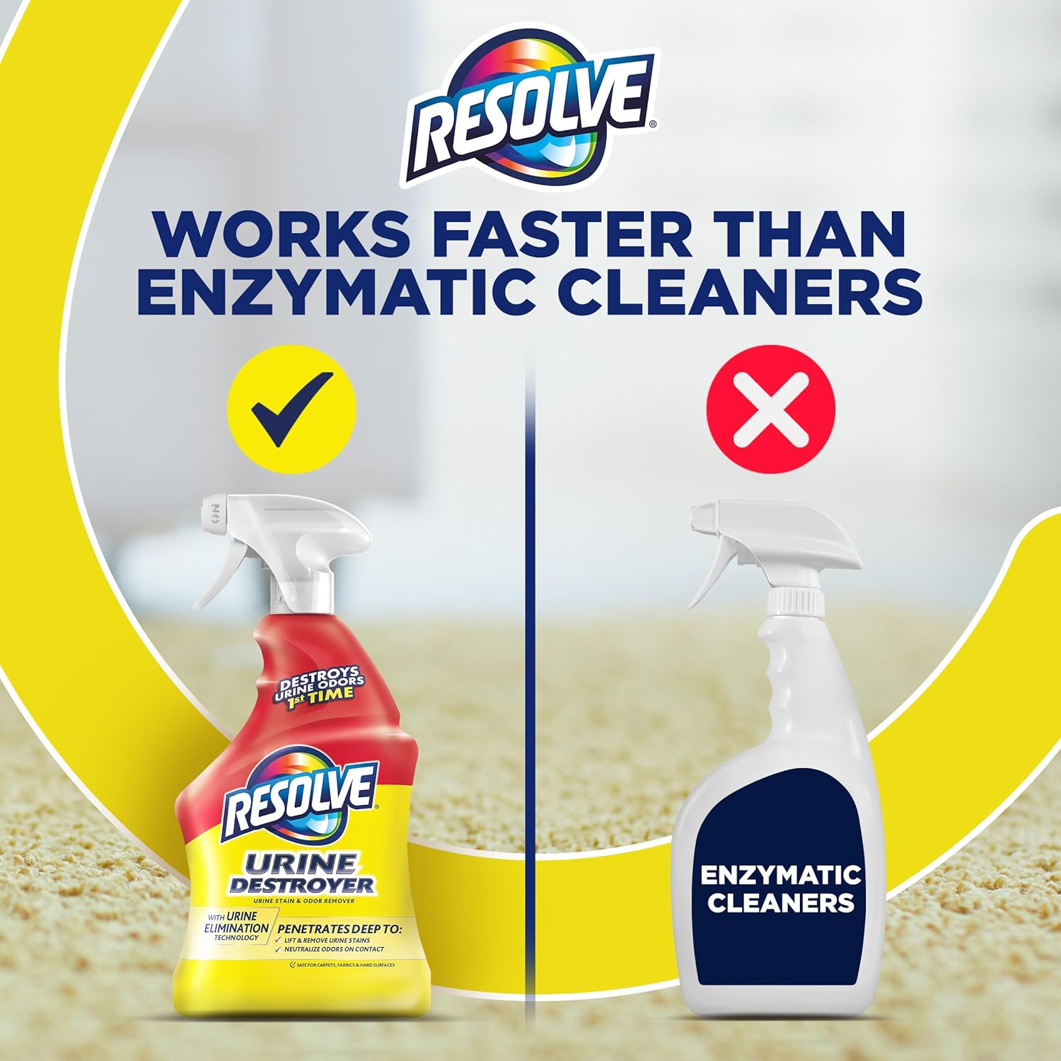 Resolve Urine Destroyer Spray – Harsh Chemical-Free Carpet and Rug Urine Cleaner for Households with Pets, 32 Fl Oz