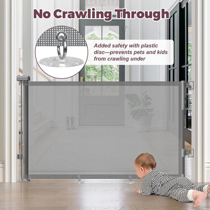 Retractable Mesh Baby Gate in Neutral Tones – Blends with Modern & Farmhouse Decor, 55" Wide 34" Tall