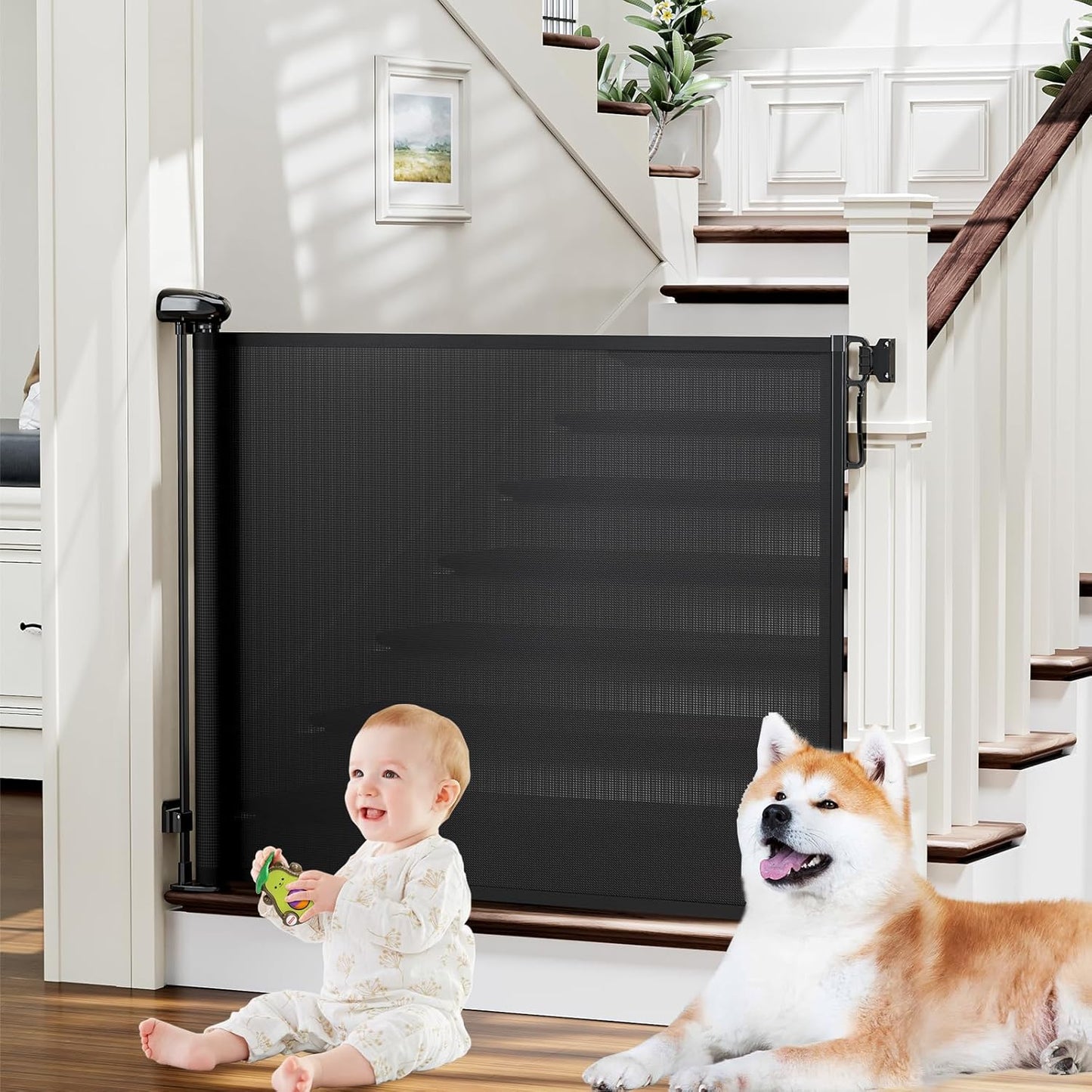 retractable mesh extending from 0 to 54", 72", or 110" wide at 34" tall