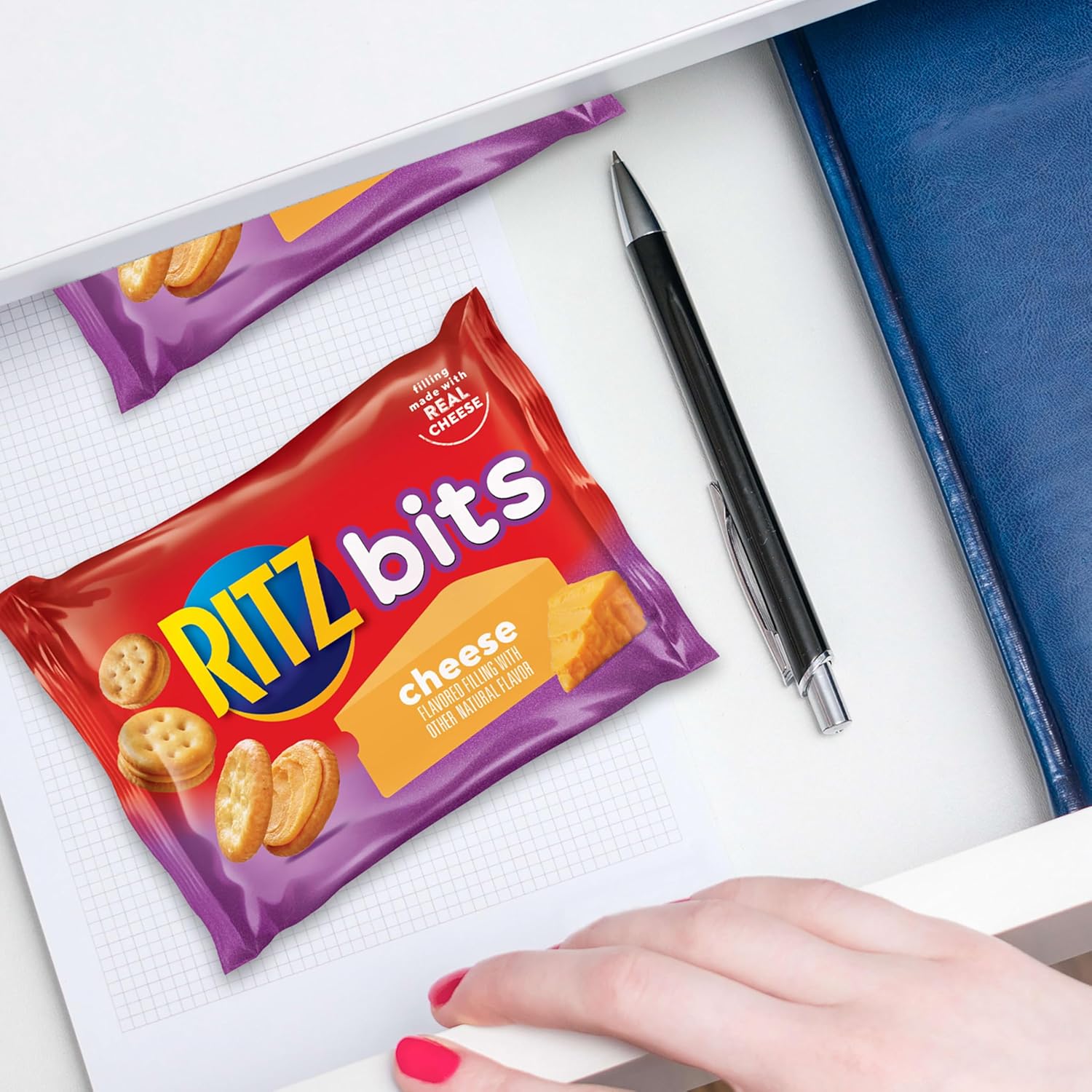 RITZ Bits Cheese Sandwich Crackers – Office Desk Drawer Snack, 40 Pre-Portioned 1-oz Packs