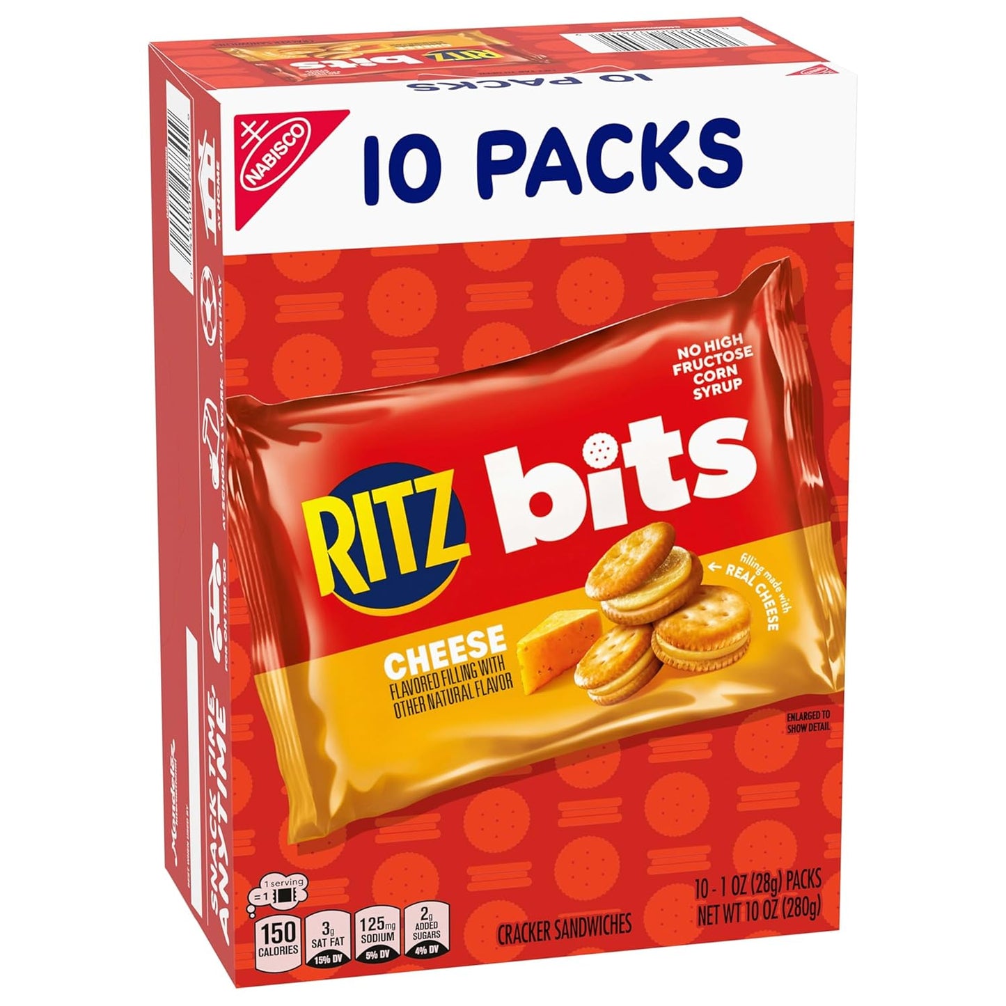 RITZ Bits Cheese Sandwich Crackers – School Lunchbox Snack for Kids, 40 Single-Serve Packs