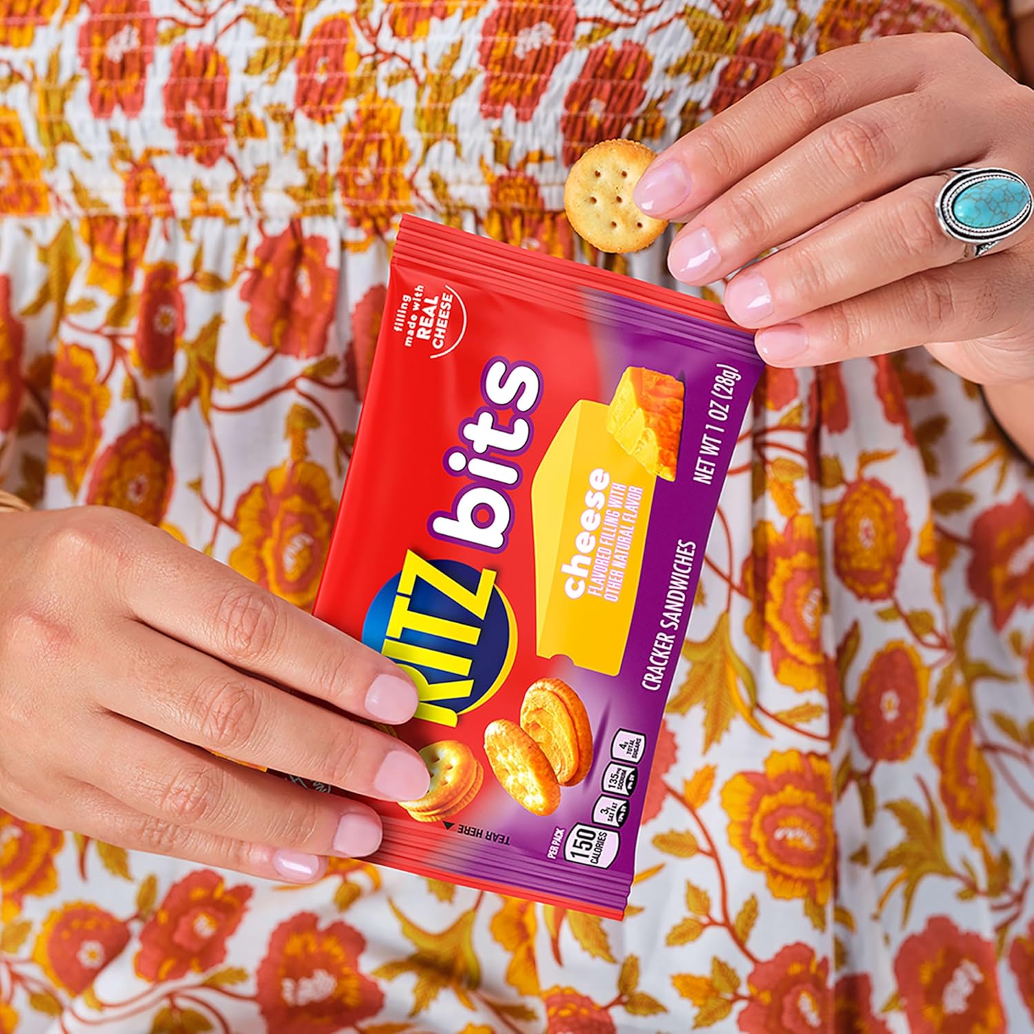RITZ Bits Cheese Sandwich Crackers – School Lunchbox Snack for Kids, 40 Single-Serve Packs