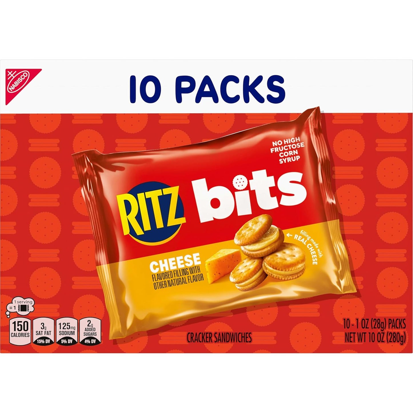 RITZ Bits Cheese Sandwich Crackers – School Lunchbox Snack for Kids, 40 Single-Serve Packs