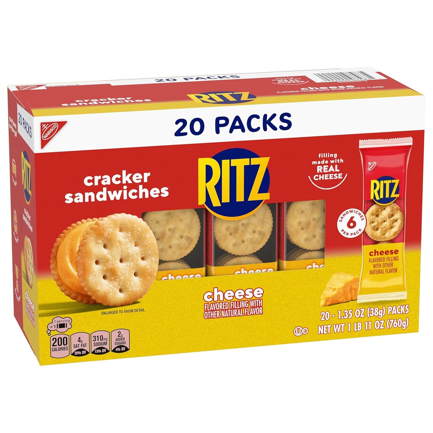 RITZ Cheese Sandwich Crackers, Savory Care Package Snack for Gifting to Teachers, Neighbors, and College Students
