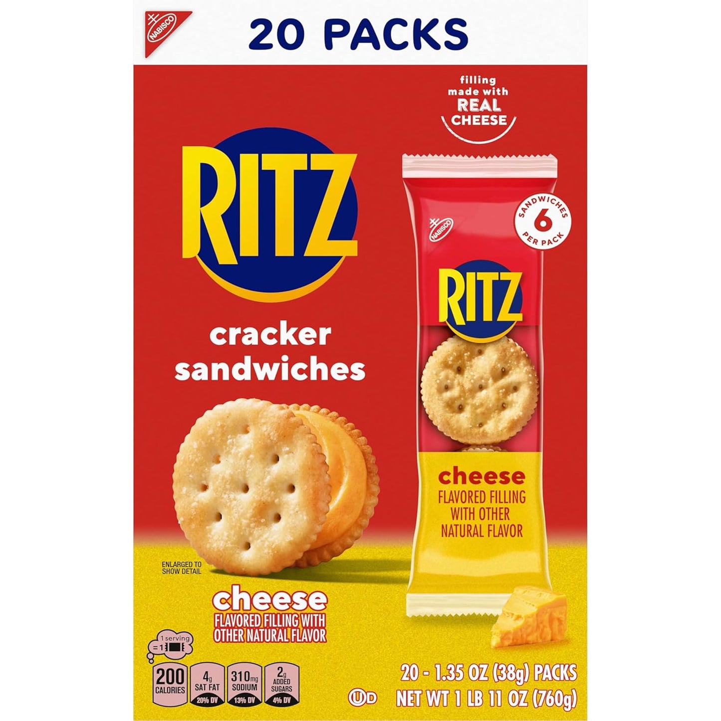 RITZ Cheese Sandwich Crackers, Savory Care Package Snack for Gifting to Teachers, Neighbors, and College Students