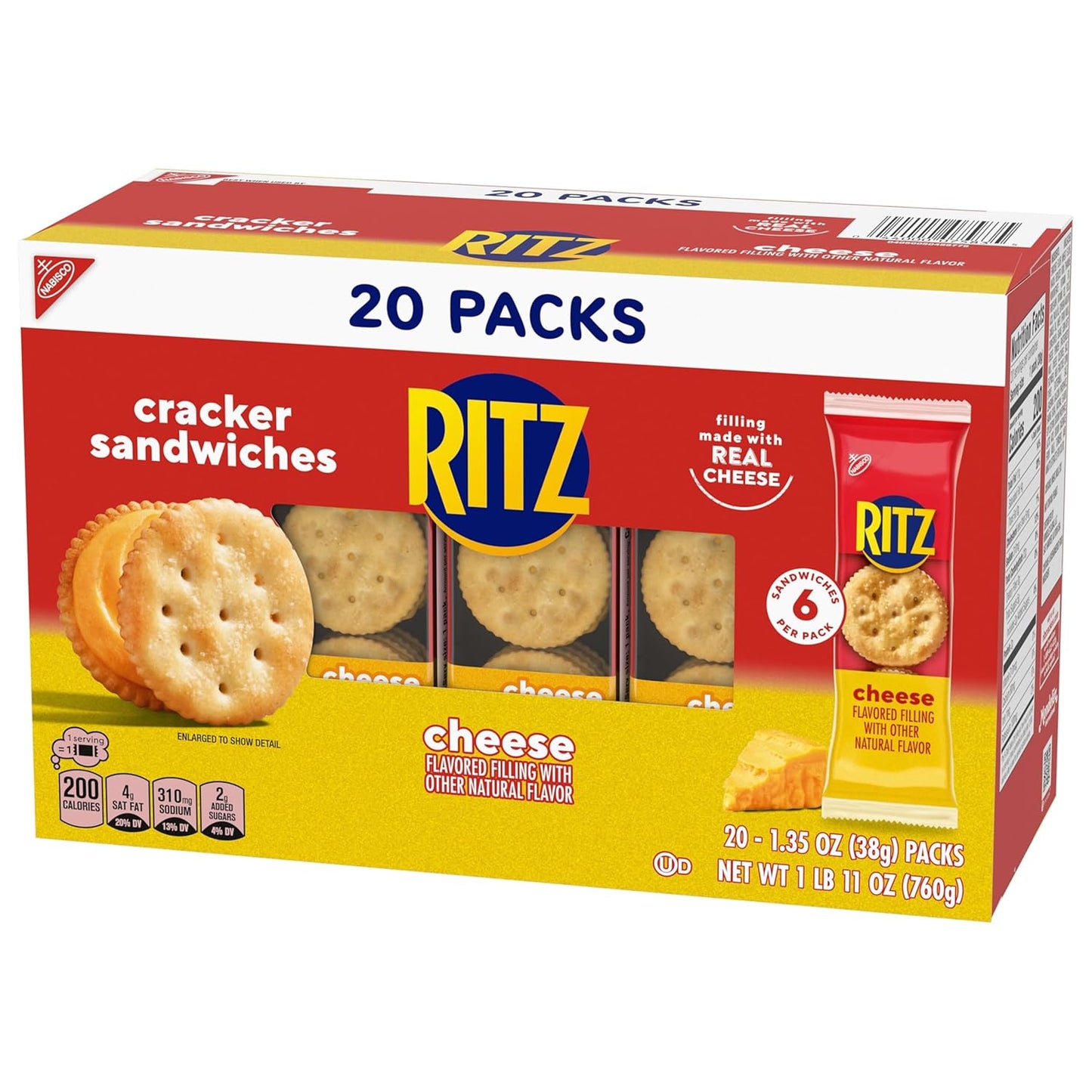 RITZ Cheese Sandwich Crackers, Savory Care Package Snack for Gifting to Teachers, Neighbors, and College Students