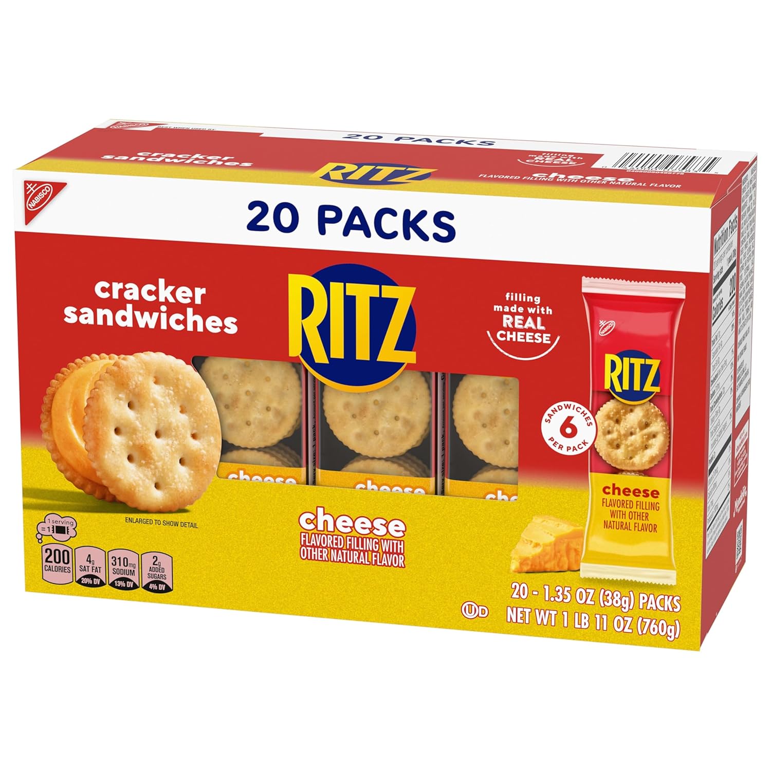 RITZ Cheese Sandwich Crackers, Savory Care Package Snack for Gifting to Teachers, Neighbors, and College Students
