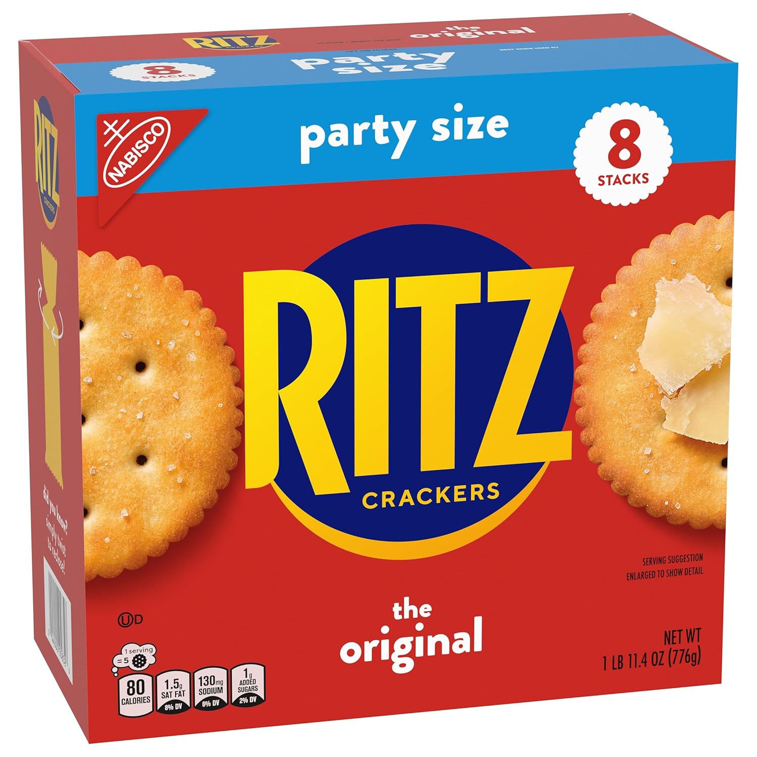 RITZ Original Crackers – Picnic Snack for Outdoor Dining, 8 Individually Wrapped Sleeves