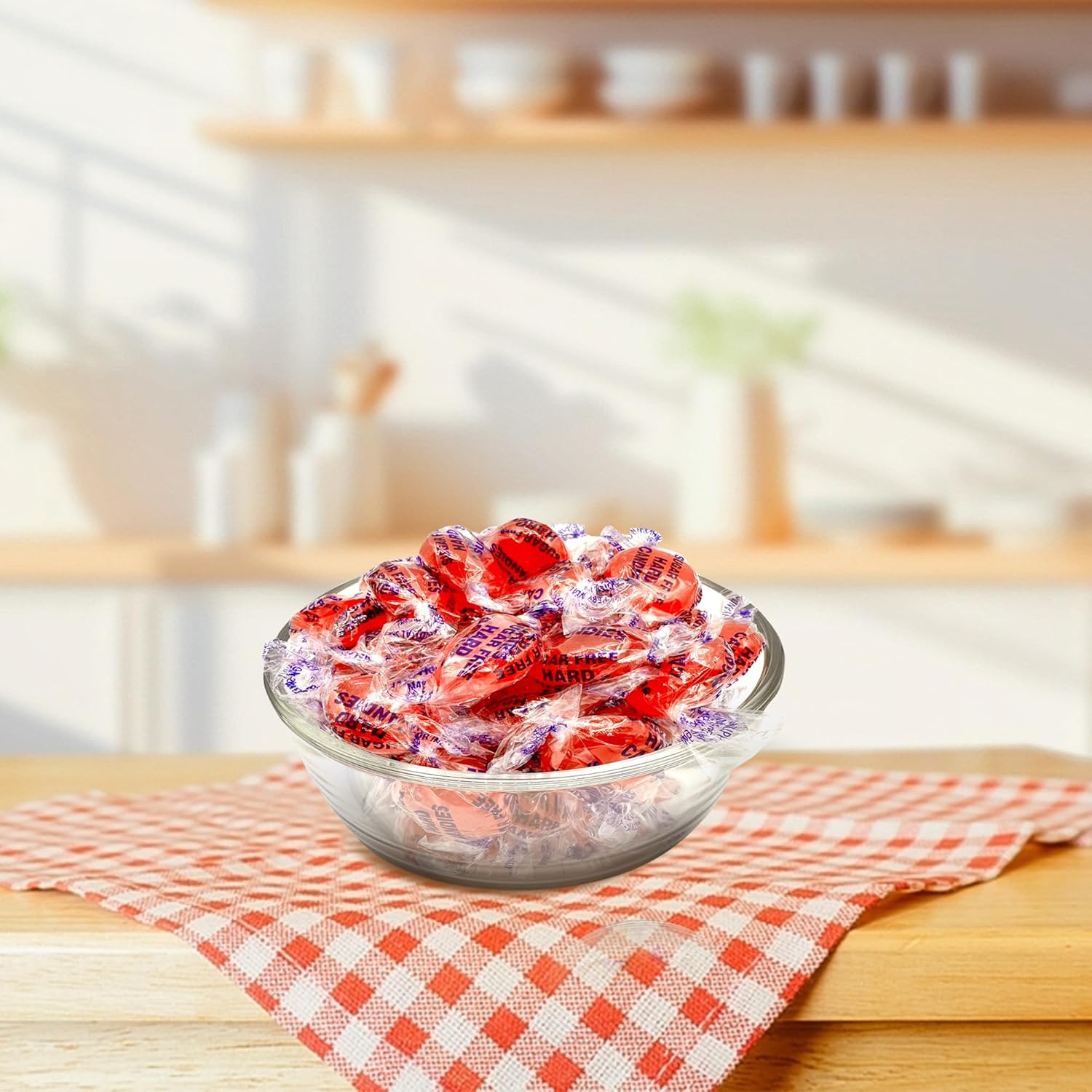 rock/hard candy disc shape with fd&c red #40 cinnamon-red coloring