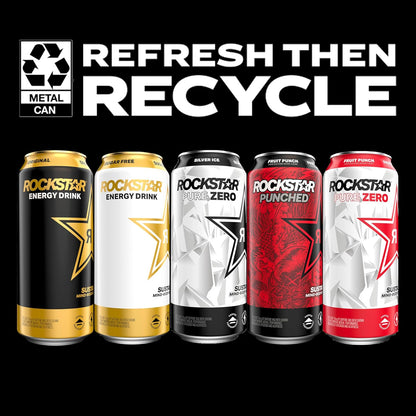Rockstar Pure Zero Energy Drink – Sugar-Free Focus Boost for Home Office and Remote Workdays, Fruit Punch, 16oz Cans, 12 Pack