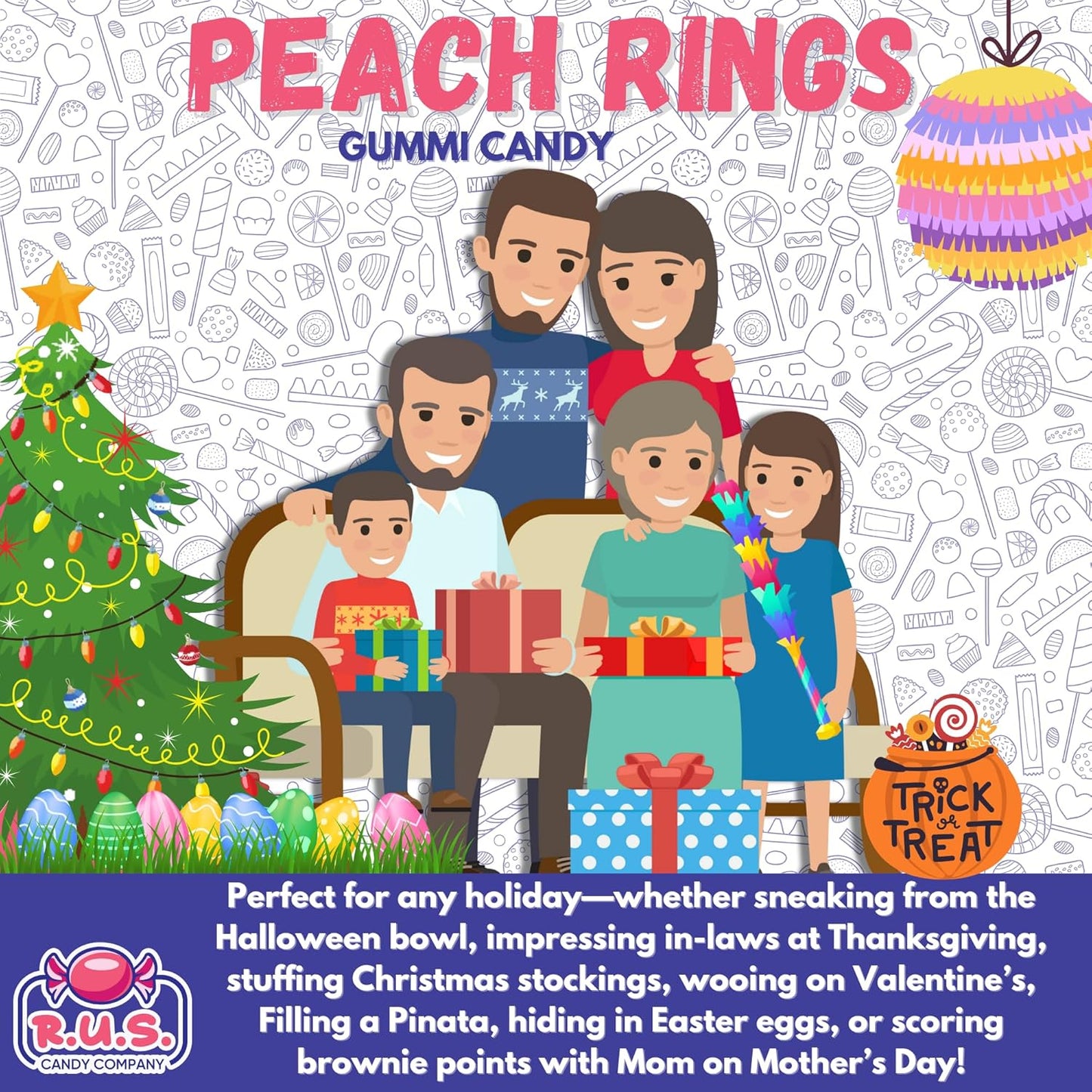 RUS Candy Company Peach Ring Gummies 8 oz Bag – Thoughtful Birthday Gift for Her, Chewy Fruity Candy Treat