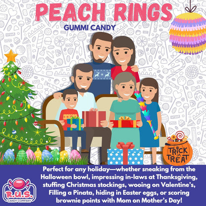 RUS Candy Company Peach Ring Gummies 8 oz Bag – Thoughtful Birthday Gift for Her, Chewy Fruity Candy Treat