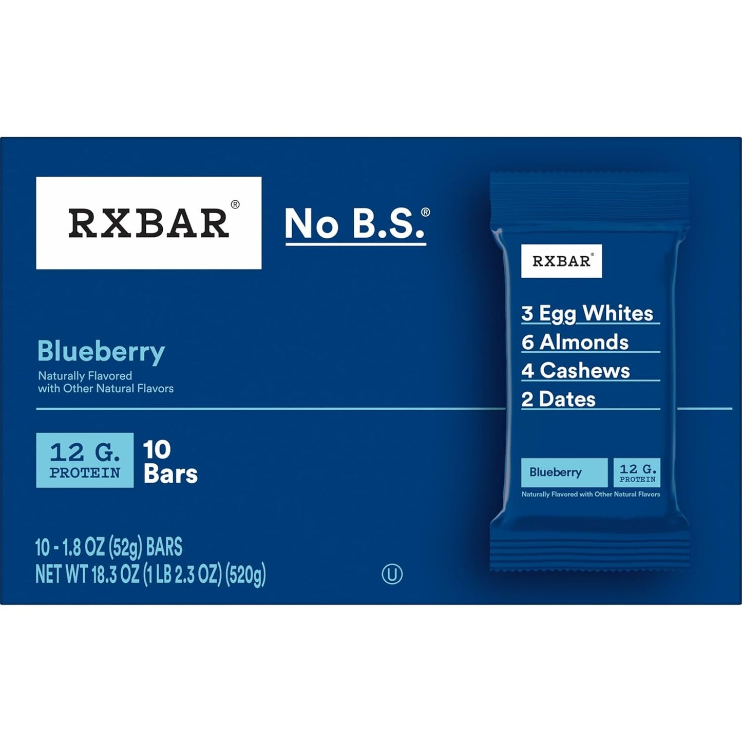RXBAR Blueberry Protein Bar – Simple Six-Ingredient Snack for Clean Pantry Living, 10 Count