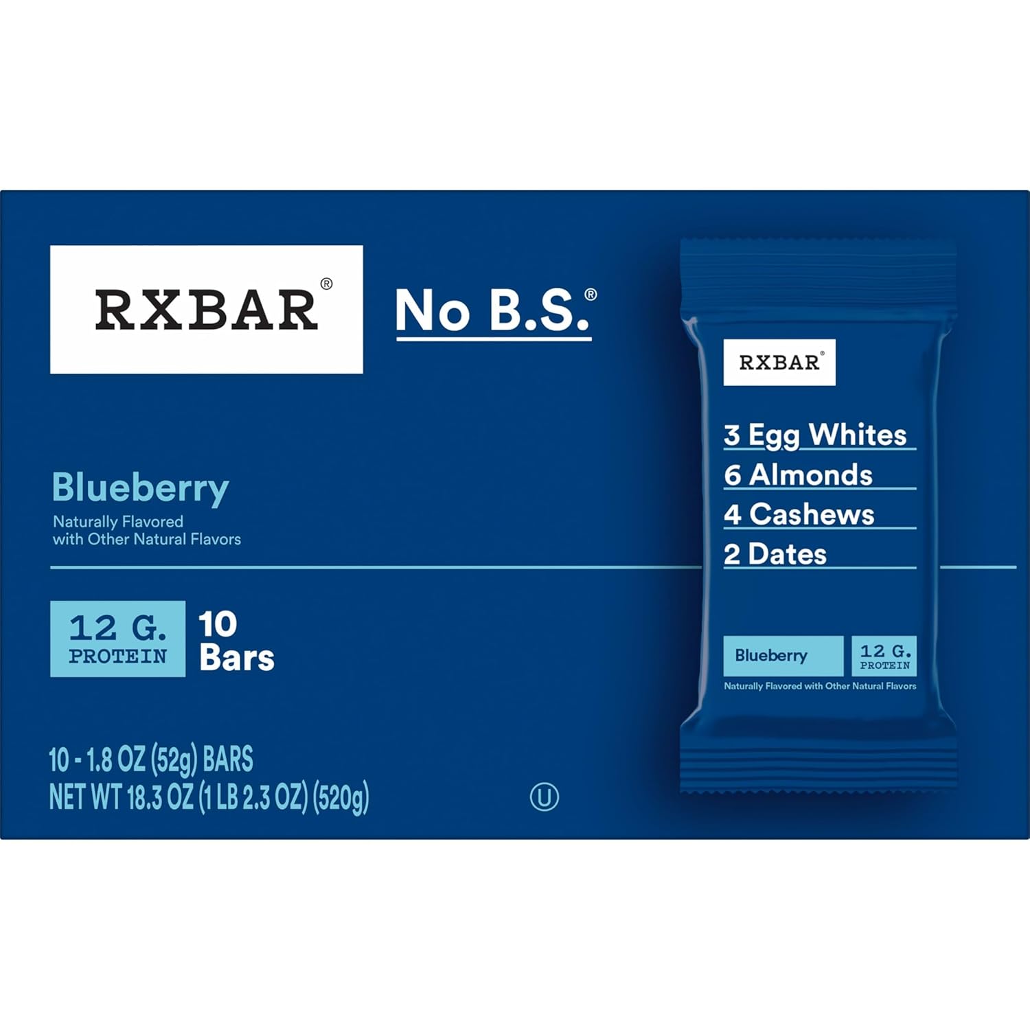 RXBAR Blueberry Protein Bar – Simple Six-Ingredient Snack for Clean Pantry Living, 10 Count
