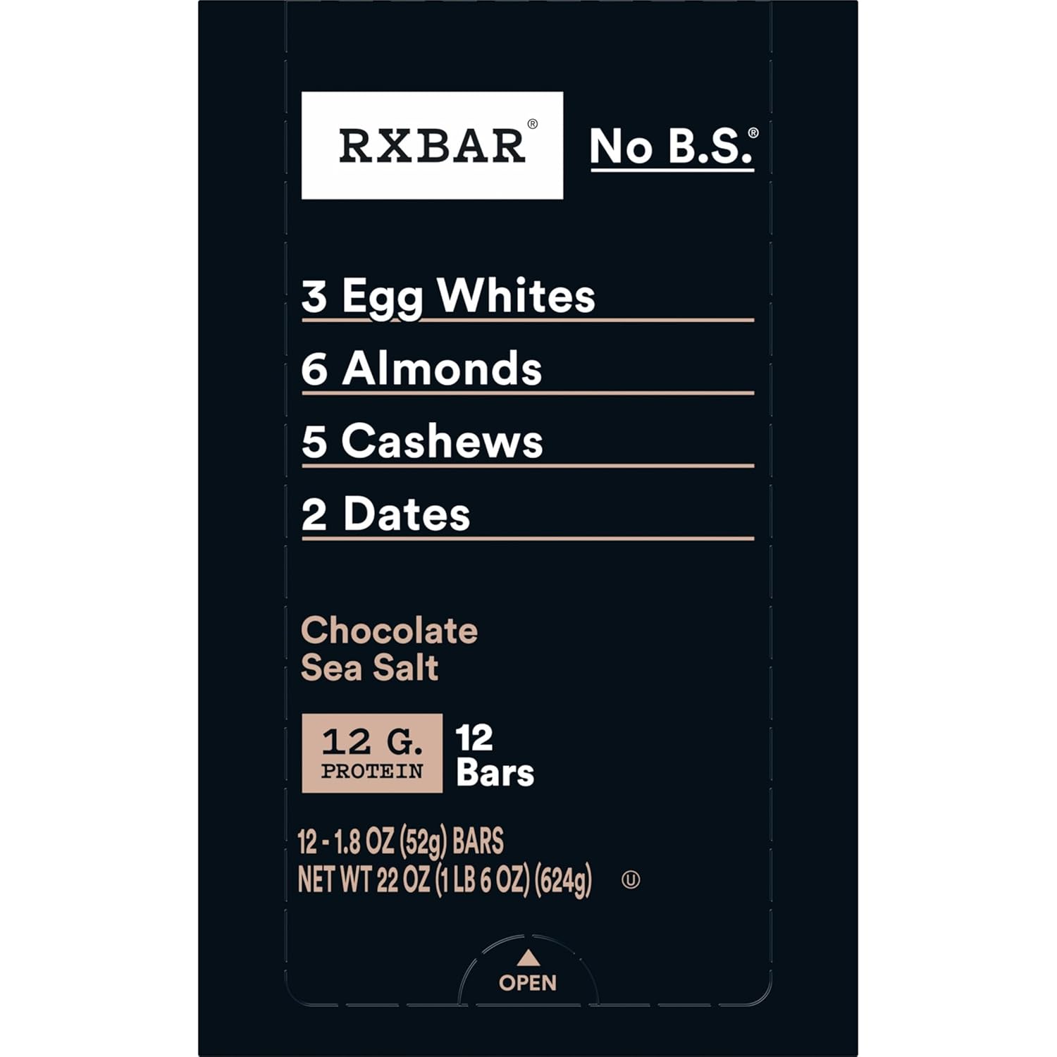 RXBAR Chocolate Sea Salt Protein Bars – Clean-Ingredient Snack for Your Self-Care Pantry, 12-Count Resealable Pouch