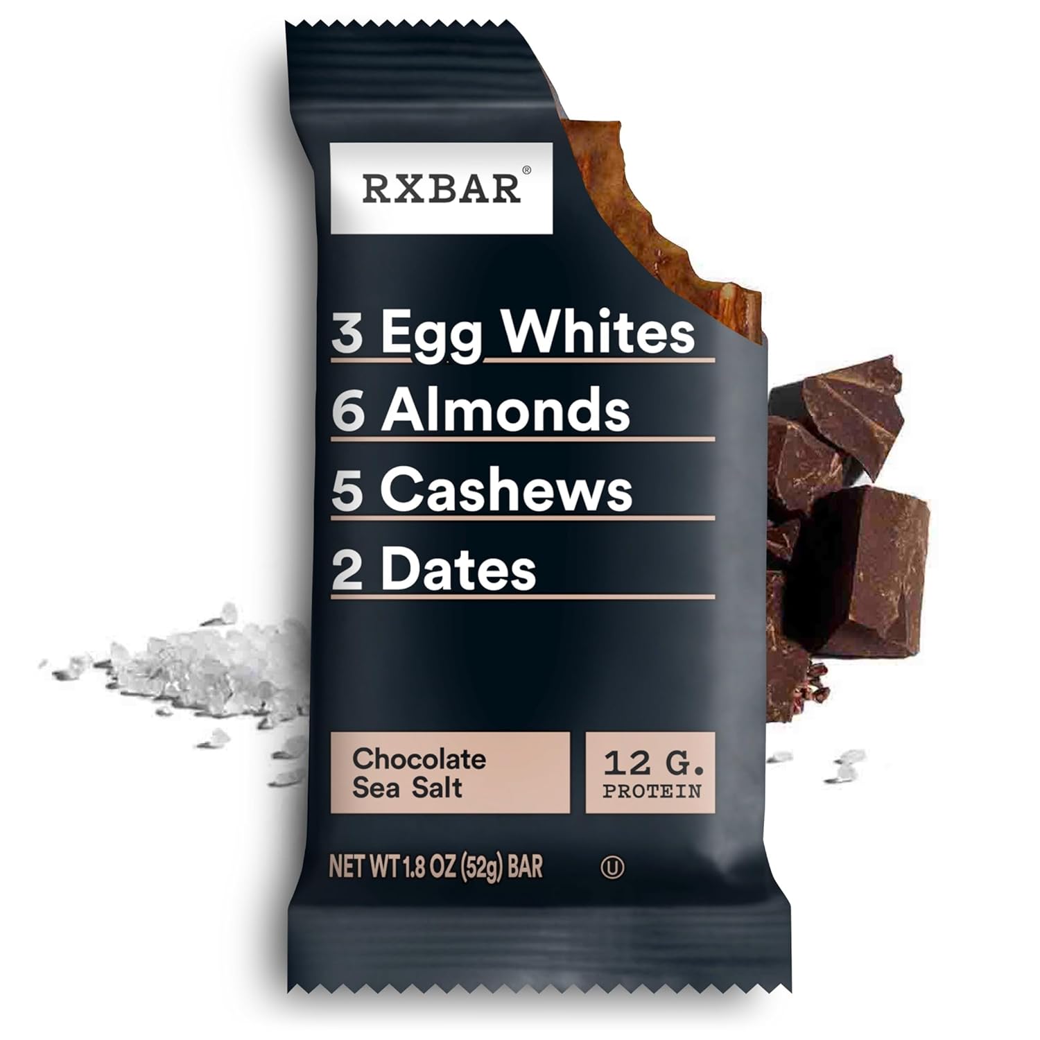 RXBAR Chocolate Sea Salt Protein Bars – Clean-Ingredient Snack for Your Self-Care Pantry, 12-Count Resealable Pouch