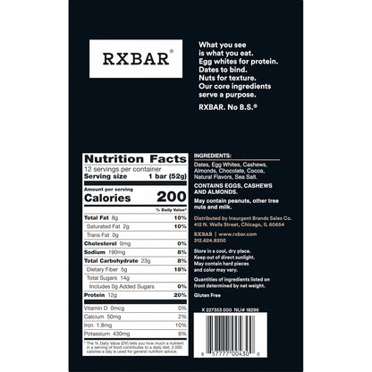 RXBAR Chocolate Sea Salt Protein Bars – Clean-Ingredient Snack for Your Self-Care Pantry, 12-Count Resealable Pouch