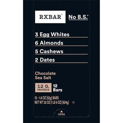 RXBAR Chocolate Sea Salt Protein Bars – Quick Desk-Side Energy for Focused Workdays, 12-Count Resealable Pouch