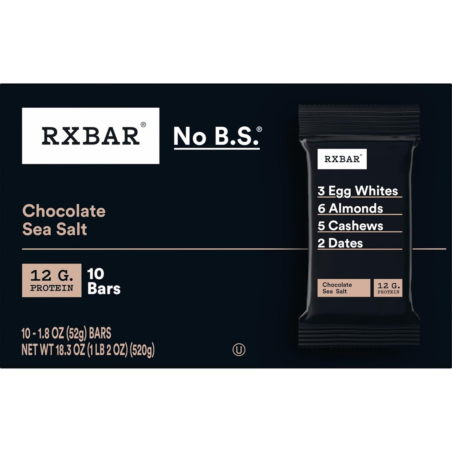 RXBAR Chocolate Sea Salt Protein Bars – Thoughtful Healthy Gift for Fitness Lovers, 10-Count Box