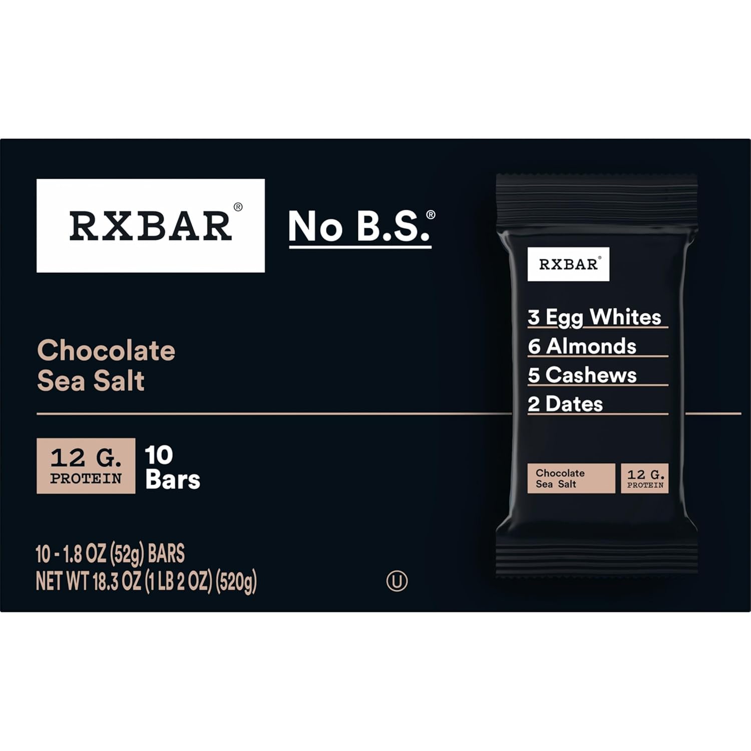 RXBAR Chocolate Sea Salt Protein Bars – Thoughtful Healthy Gift for Fitness Lovers, 10-Count Box