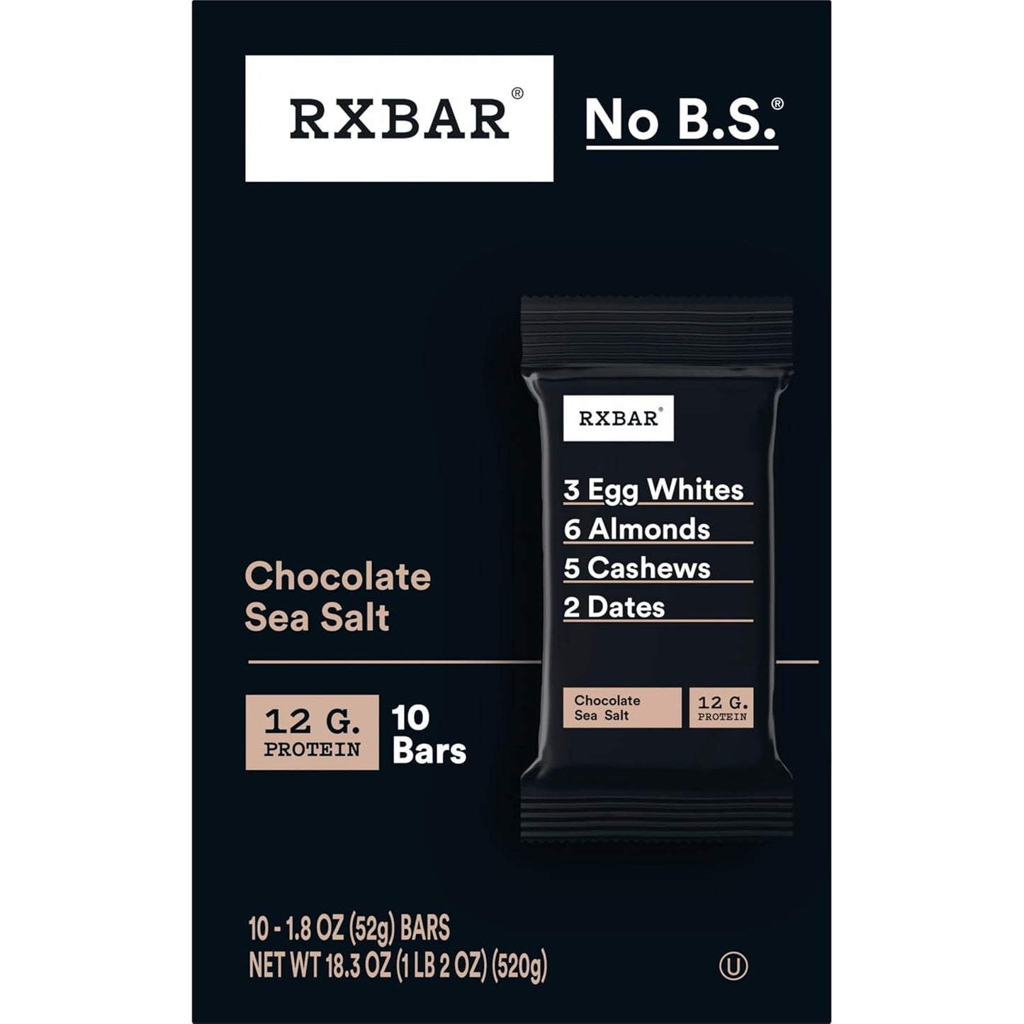 RXBAR Chocolate Sea Salt Protein Bars – Thoughtful Healthy Gift for Fitness Lovers, 10-Count Box