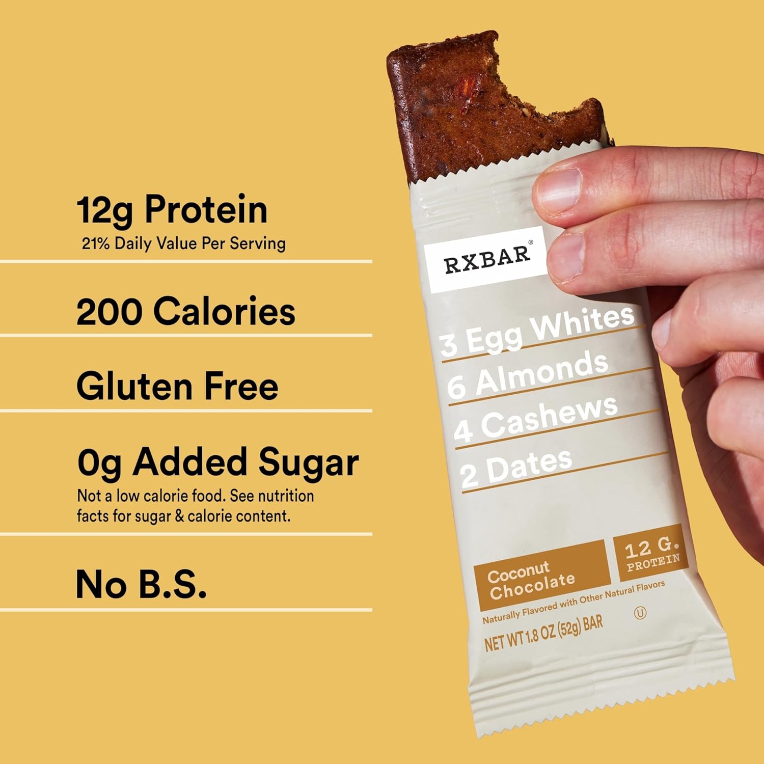 RXBAR Coconut Chocolate Protein Bar – Mindful Clean-Eating Snack for Pre-Workout Fuel, 12 Count Box