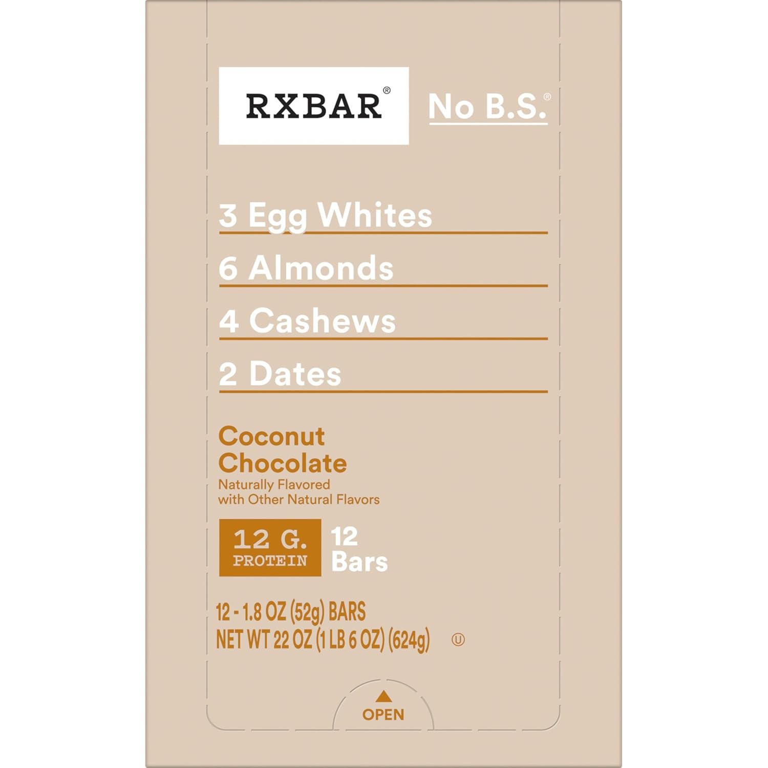 RXBAR Coconut Chocolate Protein Bar – Mindful Clean-Eating Snack for Pre-Workout Fuel, 12 Count Box