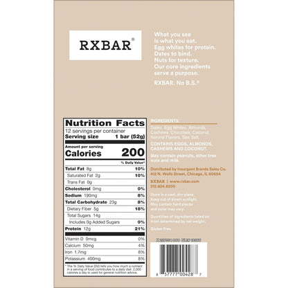 RXBAR Coconut Chocolate Protein Bar – Office Desk Drawer Snack for Mid-Morning Focus, 12 Count Box