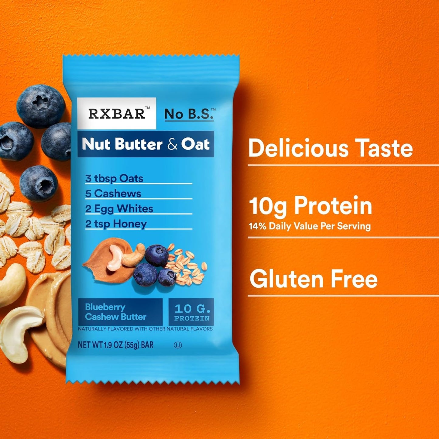RXBAR Nut Butter and Oat Protein Bars – Clean Whole-Food Snack for Mindful Wellness Routines, Real Blueberry Cashew Flavor