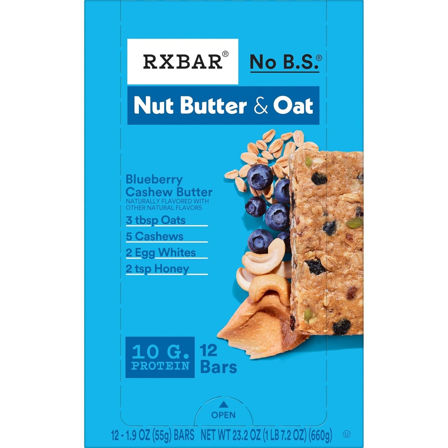 RXBAR Nut Butter and Oat Protein Bars – Clean Whole-Food Snack for Mindful Wellness Routines, Real Blueberry Cashew Flavor