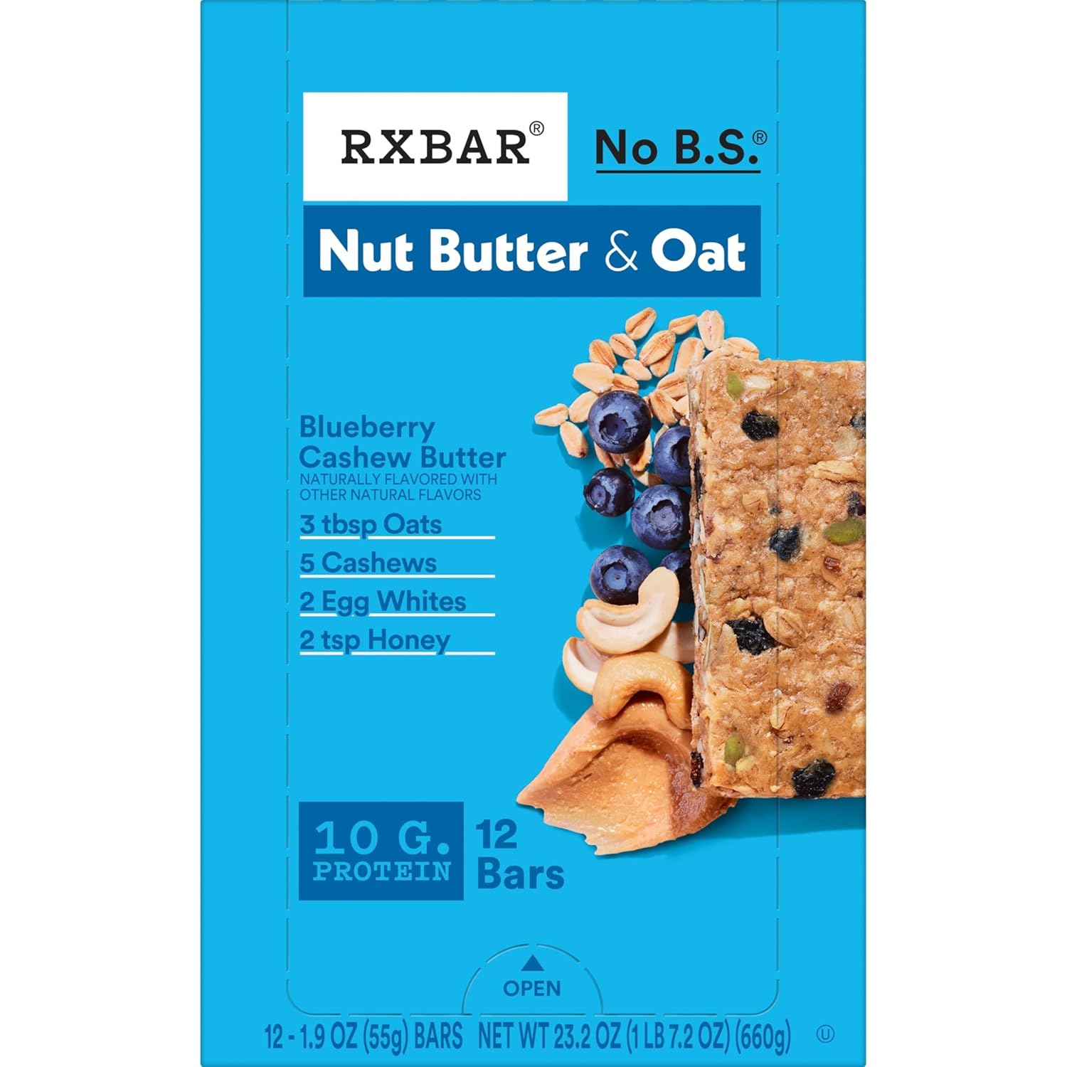 RXBAR Nut Butter and Oat Protein Bars – Clean Whole-Food Snack for Mindful Wellness Routines, Real Blueberry Cashew Flavor