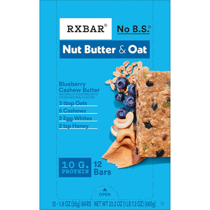 RXBAR Nut Butter and Oat Protein Bars – Clean Whole-Food Snack for Mindful Wellness Routines, Real Blueberry Cashew Flavor