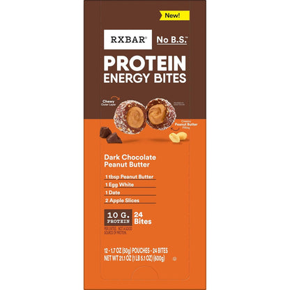 RXBAR Protein Energy Bites for Mindful Snackers, Dark Chocolate Peanut Butter Clean Whole-Food Bites for Post-Workout Recovery