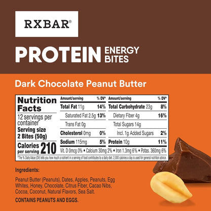 RXBAR Protein Energy Bites for Mindful Snackers, Dark Chocolate Peanut Butter Clean Whole-Food Bites for Post-Workout Recovery